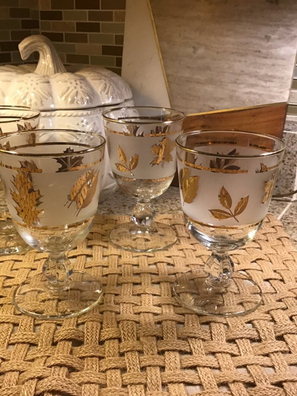 1960's Vintage Libby Golden Foliage Water Goblet - set of 4, RARE FIND